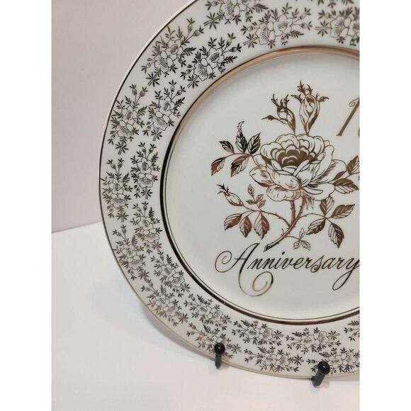 Vintage Norcrest Gold Floral 15th Anniversary Collector Plate Great Gift Couples - Picture 7 of 10